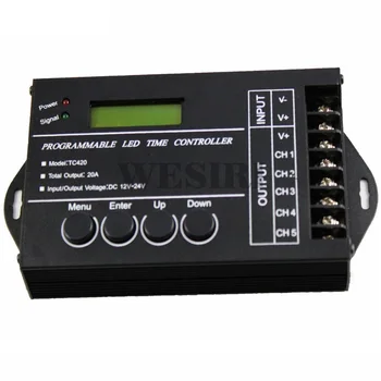 TC420 Time Programable RGB LED Controller Dimmer DC12V/24V 5 Channel Total Output 20A Common Anode for RGB LED Lights 
TC420 Time Programable RGB LED Controller Dimmer DC12V/24V 5 Channel Total Output 20A Common Anode for RGB LED Lights