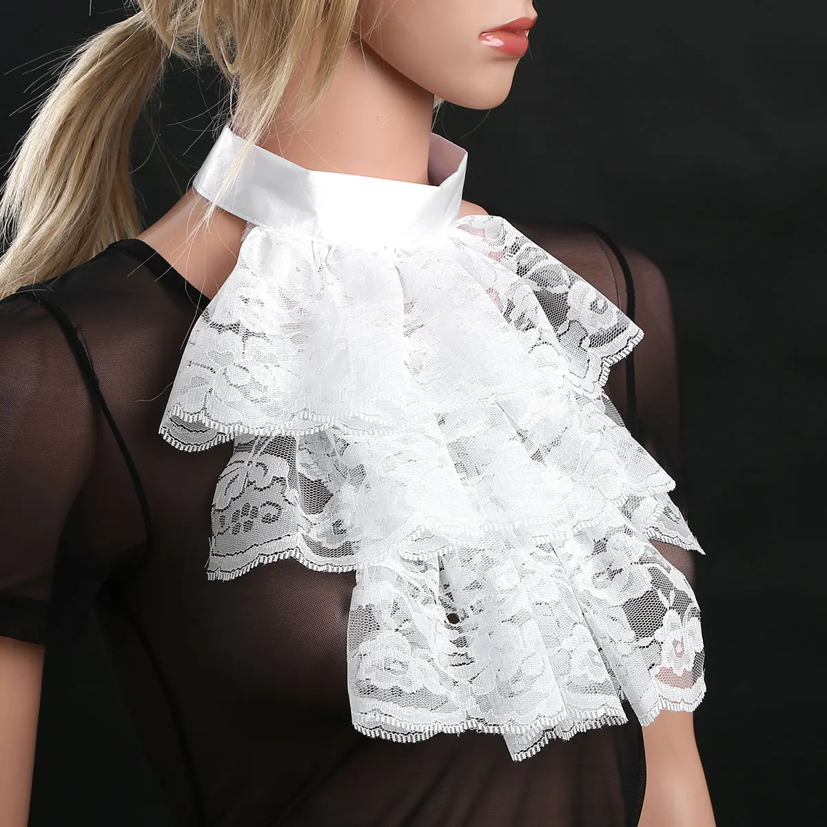 

Fake Collar Women detachable collars Victorian Renaissance Ruffled Lace Jabot Neck Collar Stage Party fancy Steampunk Costume