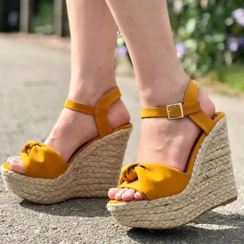 Woman Sandals Ladies Wedge Heel Platform Buckle Bowtie High Heel Woman Fashion Casual Hemp Bottom Female 2020 Summer New Hot 
Woman Sandals Ladies Wedge Heel Platform Buckle Bowtie High Heel Woman Fashion Casual Hemp Bottom Female 2020 Summer New Hot