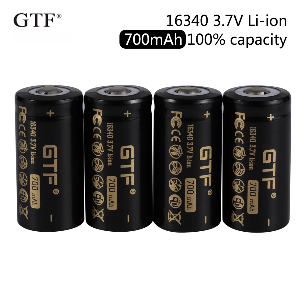 2020 New GTF 16340 700mAh 100% capacity 3.7V Li-Ion Rechargeable Battery for LED Flashlight point head
2020 New GTF 16340 700mAh 100% capacity 3.7V Li-Ion Rechargeable Battery for LED Flashlight point head