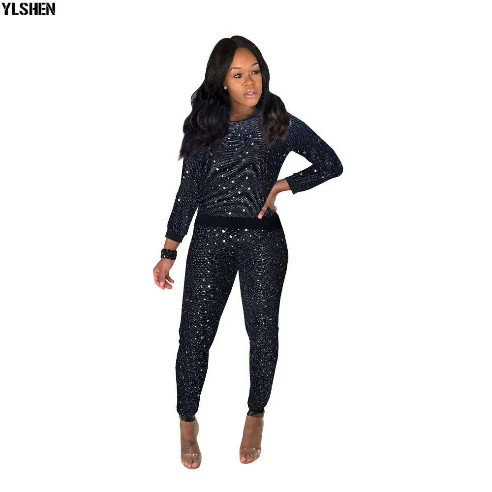2 Two Piece Set Women Tracksuit Sexy Sequins Long Sleeve Clothes Plus Size Club Outfits Tops +Pants Sweat Suits Matching Sets 06