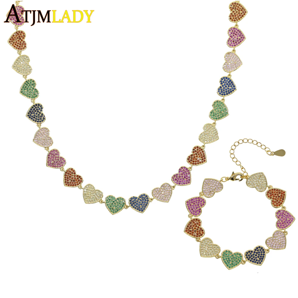 christmas rainbow cz paved multi heart charm choker necklaces for women lady wedding colorful love heart bracelet jewelry sets
christmas rainbow cz paved multi heart charm choker necklaces for women lady wedding colorful love heart bracelet jewelry sets