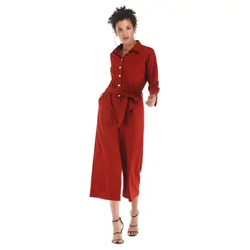 Womens Ladies Casual Single-Breasted Solid Color Wide Leg Pants Loose Long Sleeve Jumpsuit Romper With Waistband Pocket
Womens Ladies Casual Single-Breasted Solid Color Wide Leg Pants Loose Long Sleeve Jumpsuit Romper With Waistband Pocket