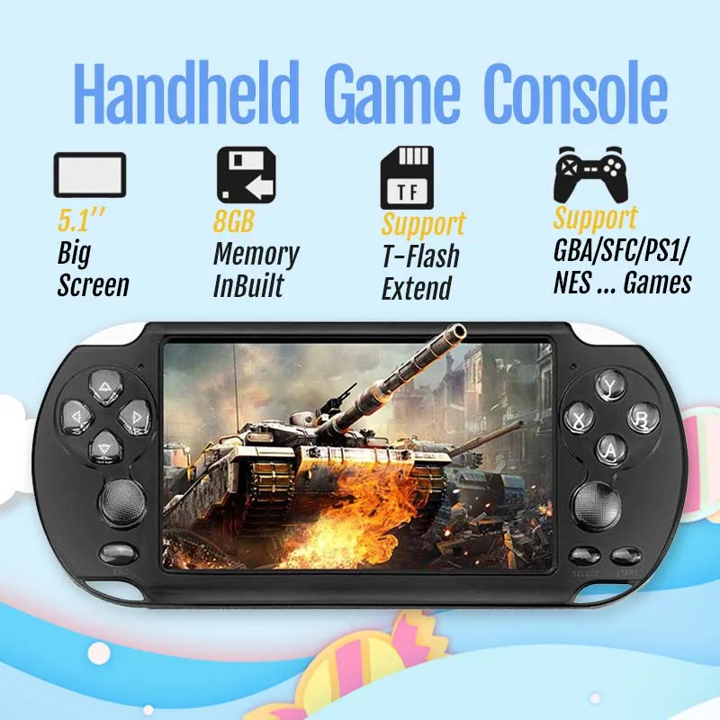 Handheld Game Console With 5.1 inch LCD Portable Retro Video Console for Kids & Adults X9s For PSP Game Player
Handheld Game Console With 5.1 inch LCD Portable Retro Video Console for Kids & Adults X9s For PSP Game Player