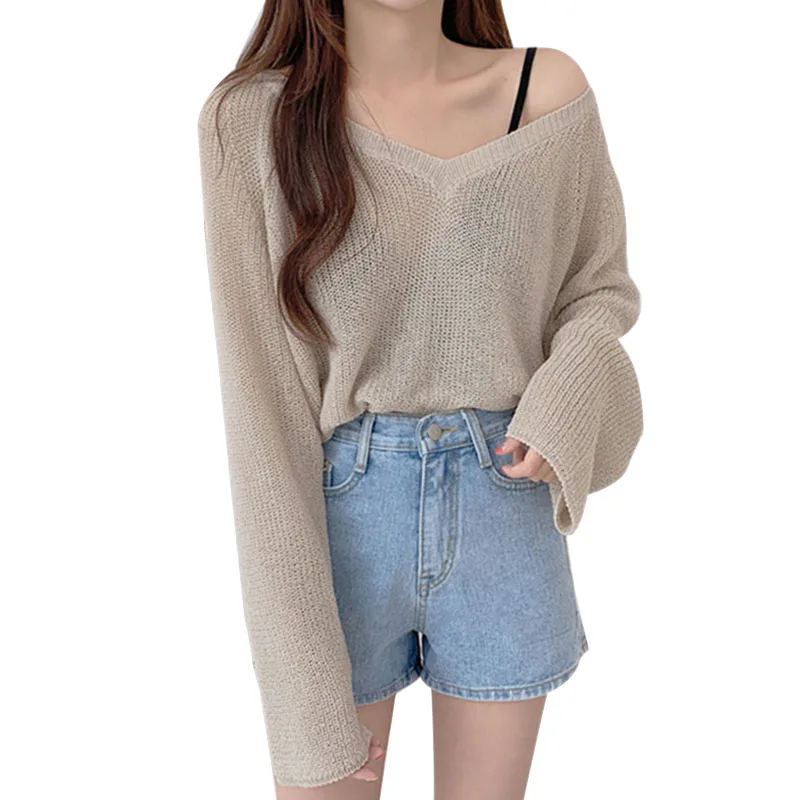 Women Sweaters Long Sleeve V Neck Tops Autumn&Winter Sweater Lazy Style Thin Fashion Women's Summer Loose Sunscreen Sweater
Women Sweaters Long Sleeve V Neck Tops Autumn&Winter Sweater Lazy Style Thin Fashion Women's Summer Loose Sunscreen Sweater