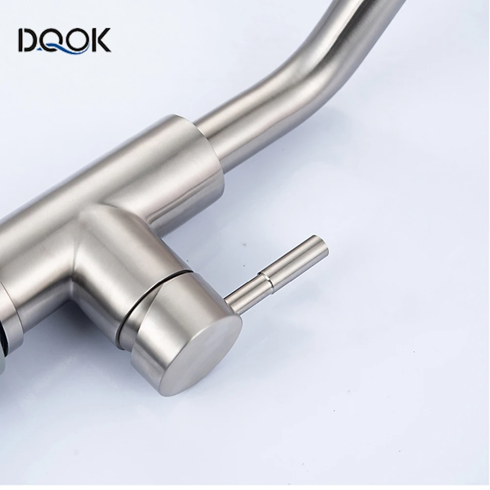 DQOK Brushed Nickel Kitchen Faucets Single Hole  360 Degree Swivel Pull Out Black Kitchen Sink Faucet Mixer Stainless Steel Tap