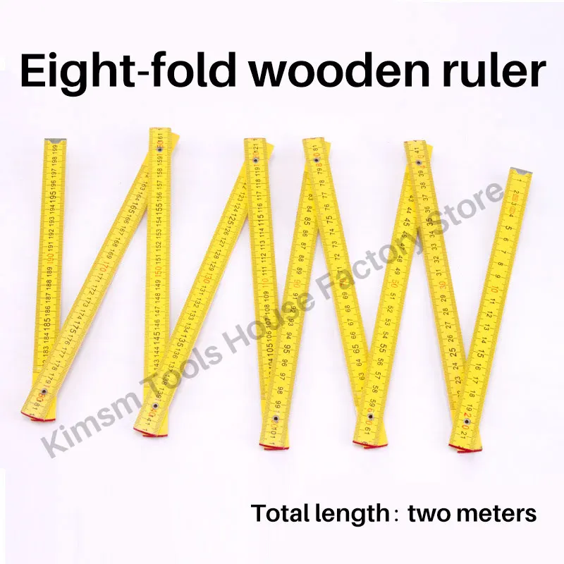 

2m 8 Folding Wooden Ruler Eight-fold Ruler For Woodworking Random Color Birch Teaching Supplies Multifunctional Measuring Tool