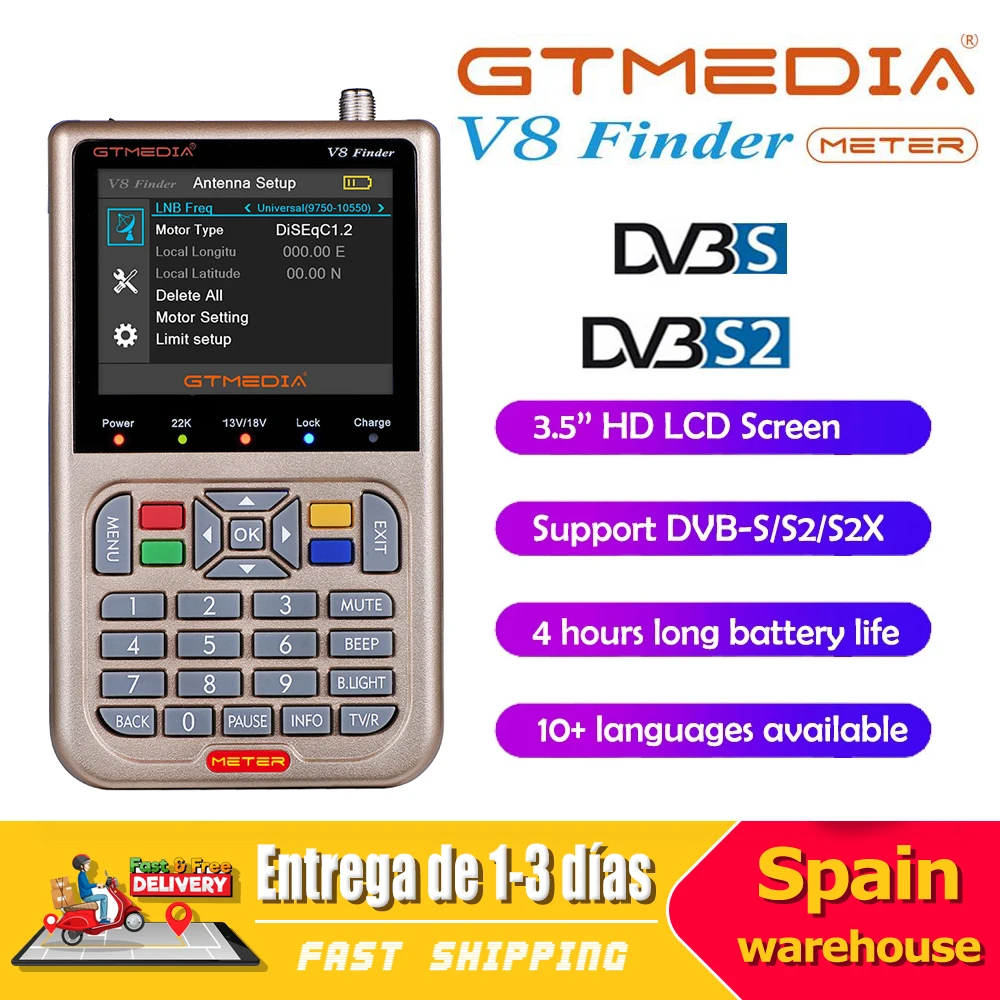 Ship From Spain GTMEDIA 1080P V8 Finder Meter DVB-S2/S2X Satellite Digital Sat Locator Built in Battery | Электроника
