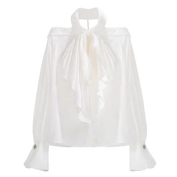 Korean-Style Ruffled Long Sleeve White Shirt Women's New Early Autumn Halter Cutout Off-Shoulder Bell Sleeve Blouse Blusas Tops
Korean-Style Ruffled Long Sleeve White Shirt Women's New Early Autumn Halter Cutout Off-Shoulder Bell Sleeve Blouse Blusas Tops