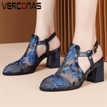 VERCONAS Women Classic Design Thick Heel Buckle Flowers Round Toe Elegant High Heeled Sandals Genuine Leather Shoes Woman
VERCONAS Women Classic Design Thick Heel Buckle Flowers Round Toe Elegant High Heeled Sandals Genuine Leather Shoes Woman