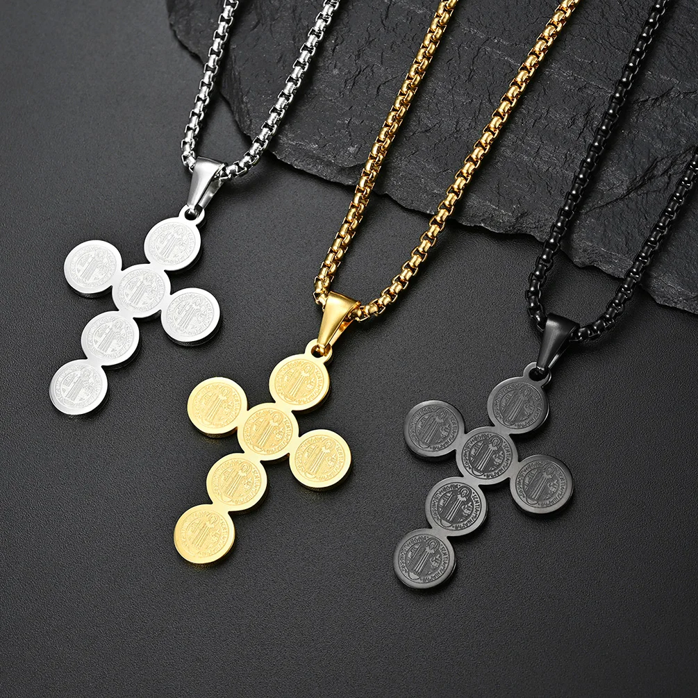 Male Men Saint Benedict Cross Necklace Pendants Fashion Christian Jewelry Box Chain Stainless Steel Black Gold Color
Male Men Saint Benedict Cross Necklace Pendants Fashion Christian Jewelry Box Chain Stainless Steel Black Gold Color