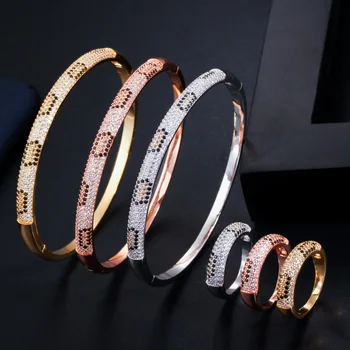 V-342 Fashion Brand Rose Gold Color Round Cobra Slim CZ Open Bangle Bracelet and Rings Set for Women Wedding Jewelry
V-342 Fashion Brand Rose Gold Color Round Cobra Slim CZ Open Bangle Bracelet and Rings Set for Women Wedding Jewelry