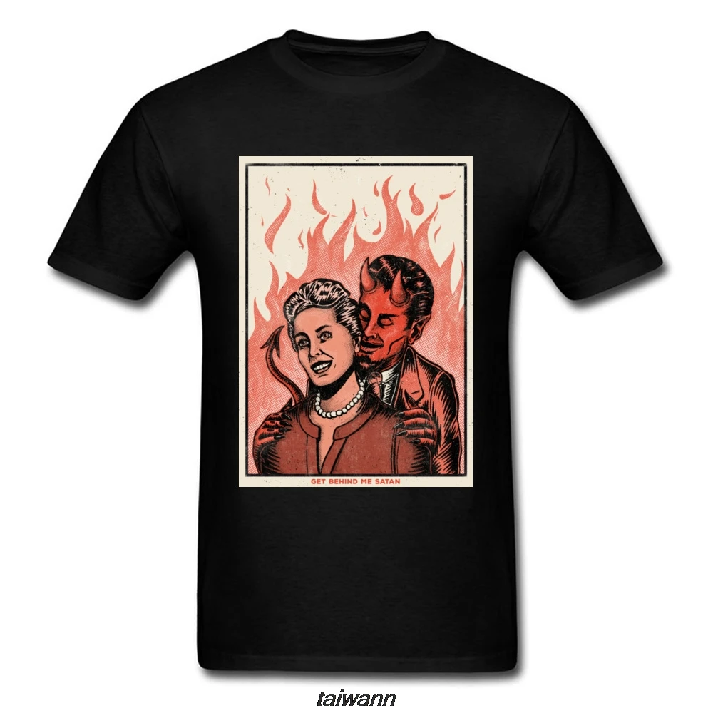Get Behind Me Satan топ футболки короткий рукав крутой ретро стиль для мужчин на новый год