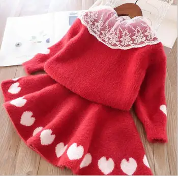 Girls Christmas Sets Winter Baby Girls Red Two Piece Knitted Suits Lace Sweater With Heart Skirt Children Fall Clothes
Girls Christmas Sets Winter Baby Girls Red Two Piece Knitted Suits Lace Sweater With Heart Skirt Children Fall Clothes