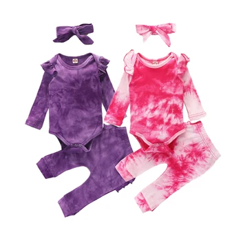 3PCS Set Newborn Baby Girl Long Sleeve Cotton Bodysuit Tops Ruffles Long Pant Headband Outfits Tie-dyed Clothes 0-24M 
3PCS Set Newborn Baby Girl Long Sleeve Cotton Bodysuit Tops Ruffles Long Pant Headband Outfits Tie-dyed Clothes 0-24M