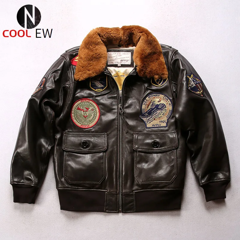1967 Super Offer! US Big Size Air Force G1 Pilot Warm Real Removable Fur Collar Genuine Cow Leather Coat Cowhide Bomber Jacket | Мужская