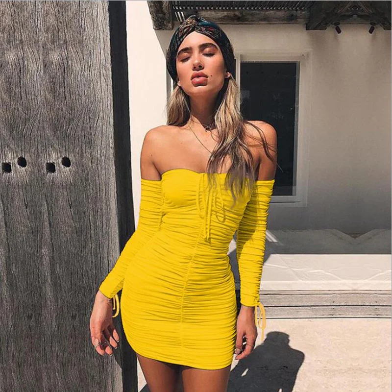 2020 Women Pleated Dress Sexy Bandage Drawstring Off Shoulder Long Sleeve Autumn Bodycon Party Dresses Vestidos Package Hip
2020 Women Pleated Dress Sexy Bandage Drawstring Off Shoulder Long Sleeve Autumn Bodycon Party Dresses Vestidos Package Hip