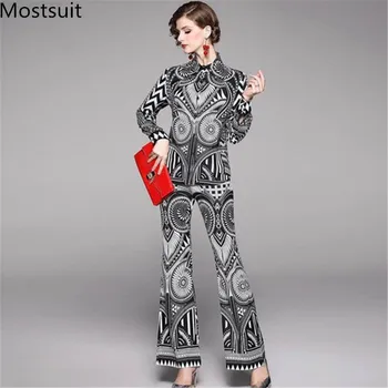 Runway Fashion Vintage Printed 2 Piece Pants Suits Sets Women Long Sleeve Blouses + Flared Trousers Sets Elegant Ladies Outfits
Runway Fashion Vintage Printed 2 Piece Pants Suits Sets Women Long Sleeve Blouses + Flared Trousers Sets Elegant Ladies Outfits