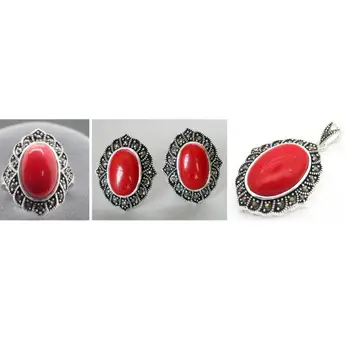 Free Shipping Fashion designed Red Carved Lacquer Marcasite 925 Sterling Silver Oval Ring(#7-10) Earrings & Pandent jewelry set
Free Shipping Fashion designed Red Carved Lacquer Marcasite 925 Sterling Silver Oval Ring(#7-10) Earrings & Pandent jewelry set