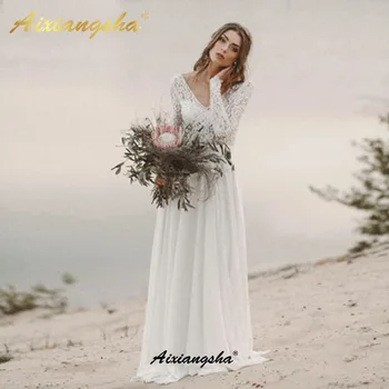 Aixiangsha Chiffon Lace Wedding Dresses Illusion Backless Vestido De Noiva Full Sleeves Robe De Mariage Sexy V Neck For Women
Aixiangsha Chiffon Lace Wedding Dresses Illusion Backless Vestido De Noiva Full Sleeves Robe De Mariage Sexy V Neck For Women