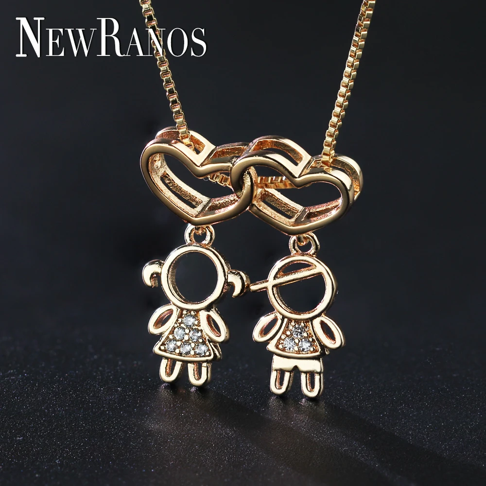 Elegante Niños Niño Niña Familia De Plata Encanto Colgante Collar Cadena Joyería De Moda