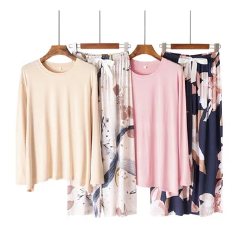 Korean Style New Modal Cotton Silk Pajamas Female Japanese Simple Floral Graffiti Long Sleeve Lace-up Nine-point Pants Home Suit
Korean Style New Modal Cotton Silk Pajamas Female Japanese Simple Floral Graffiti Long Sleeve Lace-up Nine-point Pants Home Suit