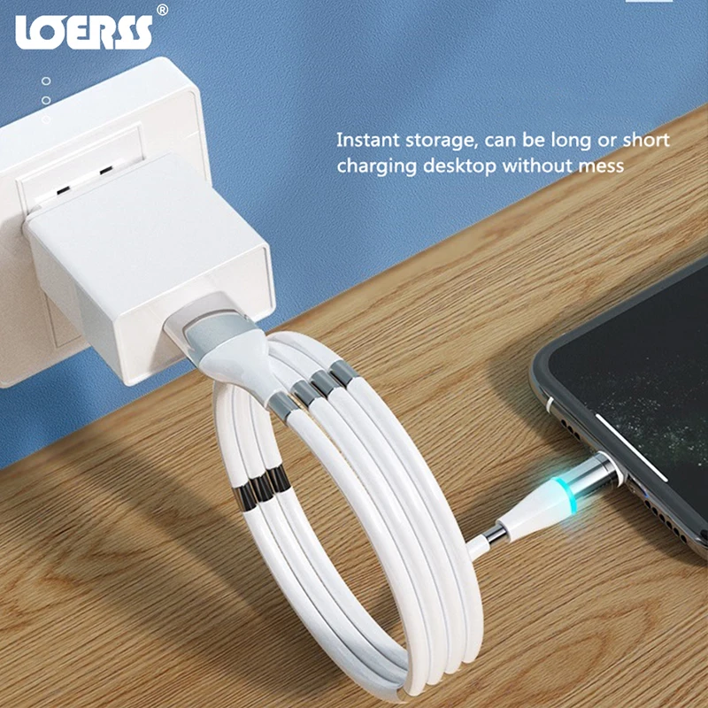 Магнитный самообмоточный USB кабель для iPhone Type C Micro быстрая зарядка шнур передачи
