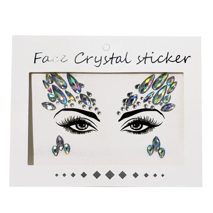 2 Environmental Face Stickers Colorful Rhinestone Drill Diamond Crystal Forehead Eyebrows Face Sticker For Women Fashion Jewelry