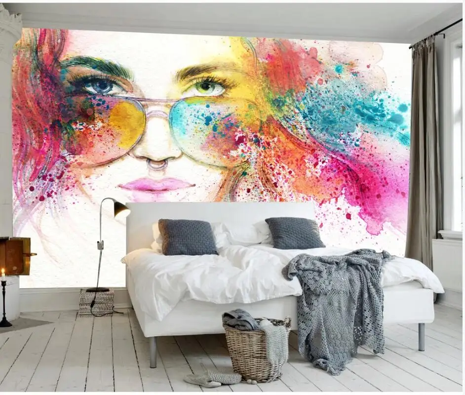 AINYOOUSEM Watercolor painting red lips beauty sofa background wall papier peint papel de parede wallpaper 3d stickers | Обустройство