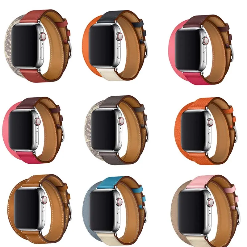 Ремешок из натуральной кожи для Apple Watch series 6 5 4 3 2 1 двойной браслет iwatch se 40 мм 44