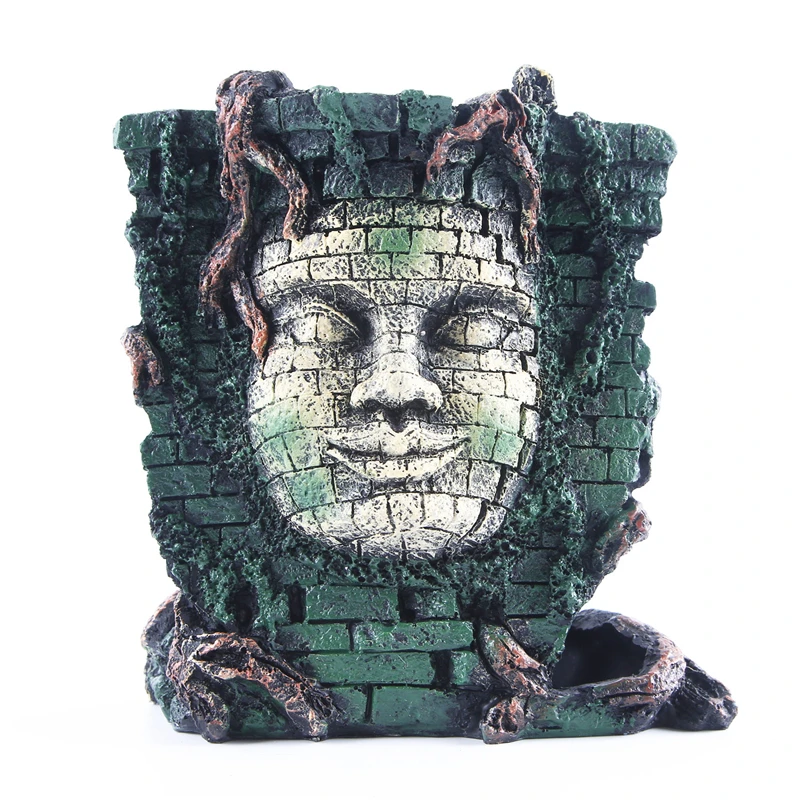 4 New Aquarium Decoration Under Water Grass Landscaping Resin Skull Reptile Ornaments Four-Faced Buddha Evasion House Hidden Room