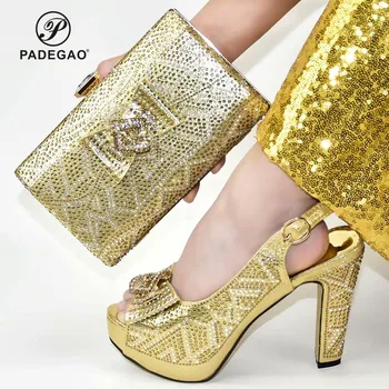 Latest Gold Color Royal Wedding Clutch Bag Match Italian Women Shoes and Bag Matching Set Sexy Super High Heels for Party
Latest Gold Color Royal Wedding Clutch Bag Match Italian Women Shoes and Bag Matching Set Sexy Super High Heels for Party