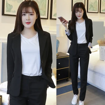 2020 Womens Tops and Blouses Blazer Set Woman Office Suit Pure Color Full Sleeve Notched Collar Single Breasted Long Pants
2020 Womens Tops and Blouses Blazer Set Woman Office Suit Pure Color Full Sleeve Notched Collar Single Breasted Long Pants