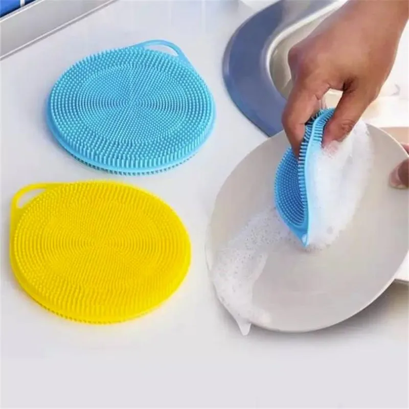 

Multifunctional Silicone Dishwashing Brush Non-stick Kitchen Brush Pots Pans Food Stain Removal Cloths Convenient Grease Remover