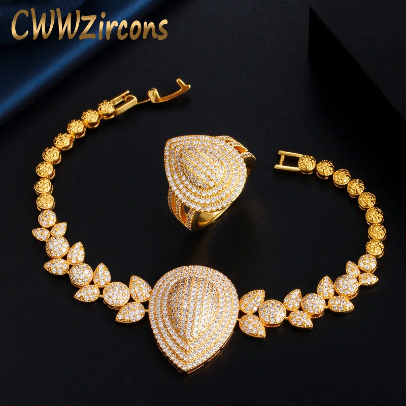 CWWZircons Art Deco Micro Pave Cubic Zirconia Stone Indian Gold Color Leaf Drop Prom Bracelet Bangle and Ring Jewelry Sets T422
CWWZircons Art Deco Micro Pave Cubic Zirconia Stone Indian Gold Color Leaf Drop Prom Bracelet Bangle and Ring Jewelry Sets T422