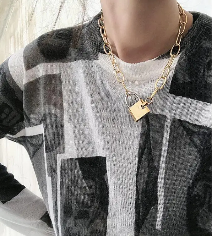 Titanium Chunky Chain Padlock Statemet Necklace Women Stainless Steel Jewelry Designer T Show Runway Boho Gown Japan Korean
Titanium Chunky Chain Padlock Statemet Necklace Women Stainless Steel Jewelry Designer T Show Runway Boho Gown Japan Korean