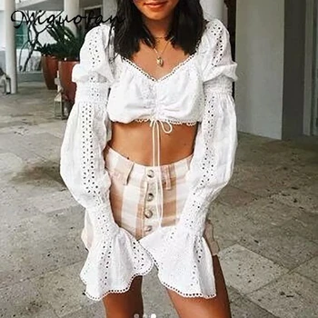 short blouse bandage white lace top blouse shirts hollow out flare long sleeve tank tops streetwear blouse sexy summer blusas za
short blouse bandage white lace top blouse shirts hollow out flare long sleeve tank tops streetwear blouse sexy summer blusas za