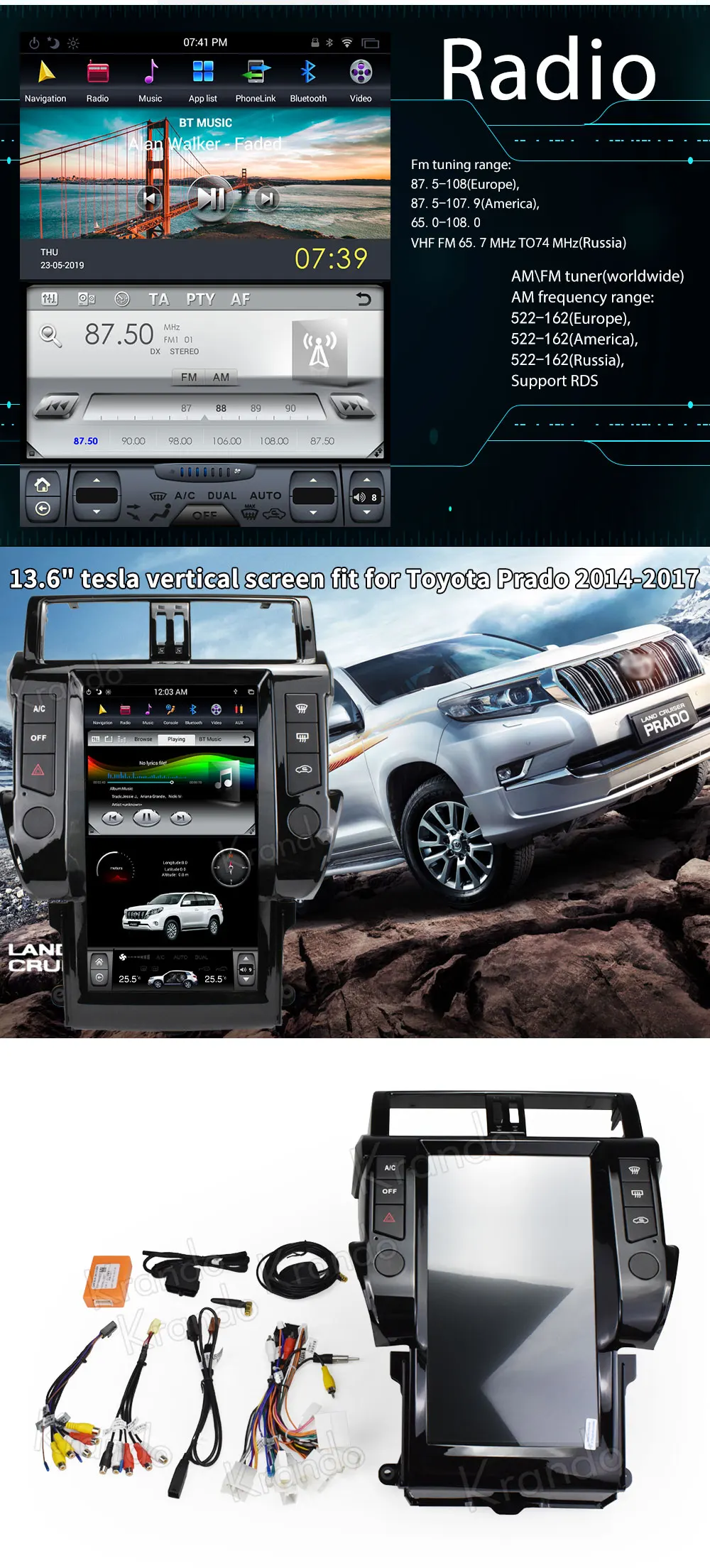 Clearance Krando Android 8.1 13.6" style Vertical screen car multimedia player GPS for Toyota Prado 150 2014+ navigation radio player BT 7 Clearance Krando Android 8.1 13.6" style Vertical screen car multimedia player GPS for Toyota Prado 150 2014+ navigation radio player BT 7