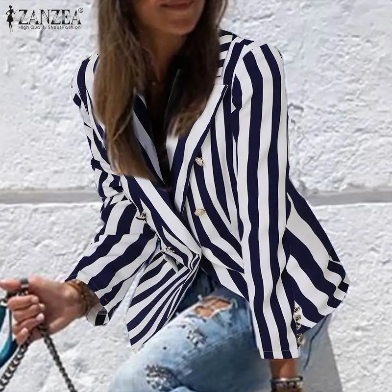 ZANZEA Women Autumn Vertical Striped Coats Casual Office Long Sleeves Outwears Fashion Double Button Short Coats Oversized 5XL
ZANZEA Women Autumn Vertical Striped Coats Casual Office Long Sleeves Outwears Fashion Double Button Short Coats Oversized 5XL