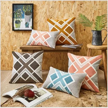 Cotton Canvas Embroidered Cushion CoverGrey Blue Pink Geometric Square Embroidery Pillow Cover 45x45cm/30x50cm Pillow Sham 
Cotton Canvas Embroidered Cushion CoverGrey Blue Pink Geometric Square Embroidery Pillow Cover 45x45cm/30x50cm Pillow Sham