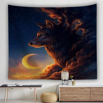 Moons Reflection Tapestry Wall Hanging Howling Wolves Sheet Wolf Dreamcatcher Bedspreads Home Decor