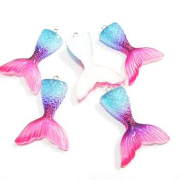 

Newest ! 37mm*29mm 50pcs/bag Resin Spray Hotpink /Purple/ Blue Fish Tail Pendants Free Shipping