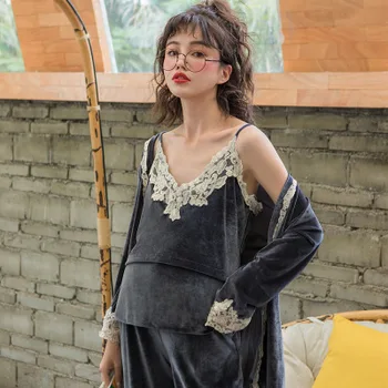 Explosion models spring and autumn and winter new pregnant suit rich gold velvet stitching lace three-piece breastfeeding pajama
Explosion models spring and autumn and winter new pregnant suit rich gold velvet stitching lace three-piece breastfeeding pajama