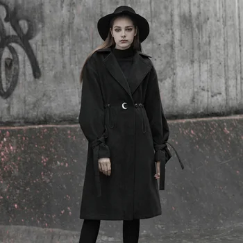 PUNK RAVE Women's Lumbar Drawstring Decoration Black Long Coat with Rope Moon Embroidery Bandage Cuff Loose Winter Warm Jacket
PUNK RAVE Women's Lumbar Drawstring Decoration Black Long Coat with Rope Moon Embroidery Bandage Cuff Loose Winter Warm Jacket
