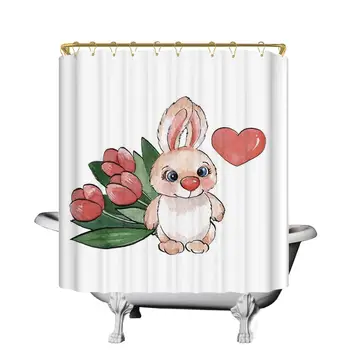 Watercolor Flower Various Shower Curtain,Cute Little Fluffy Rabbit with Heart and Tulips Happiness Love Theme Paint for 
Watercolor Flower Various Shower Curtain,Cute Little Fluffy Rabbit with Heart and Tulips Happiness Love Theme Paint for