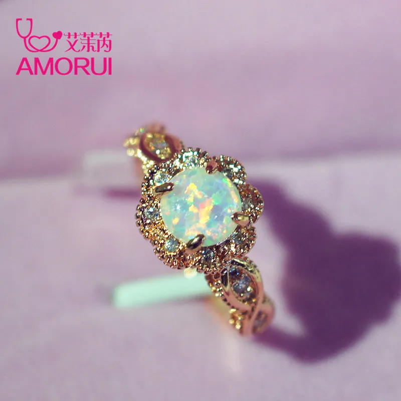 Винтажное кольцо AMORUI с австралийским кристаллом и цветком Женский Подарок на