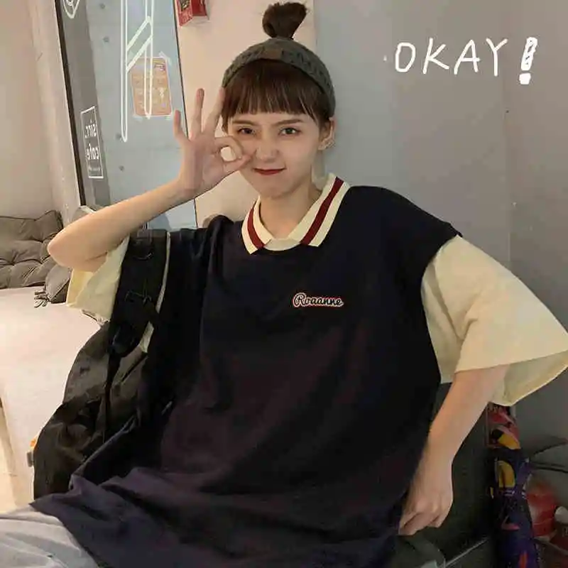 Фото Maxxo Корейская Студенческая одежда для колледжа футболка-поло топы женская с