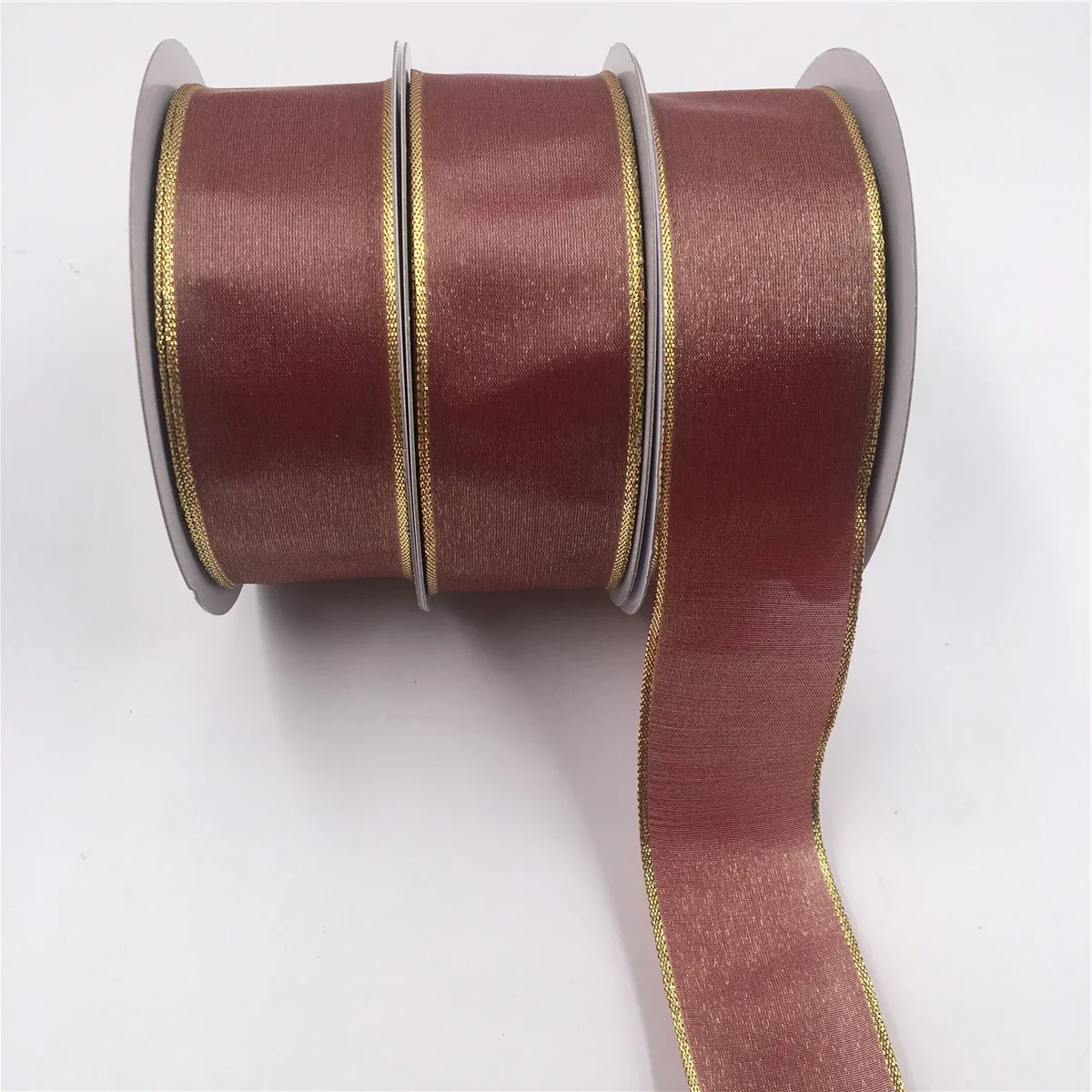 

38mm 25Yards Wired Wine Organza Ribbon With Gold Lurex Edge for Birthday Christmas Gift Box Wrapping Decoration DIY 1-1/2" N1248