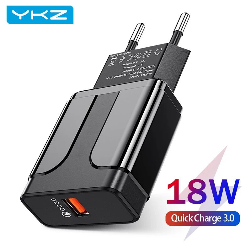 Фото Быстрое зарядное устройство YKZ Quick Charge 3 0 18 Вт QC портативное USB Мобильный телефон