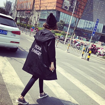 Spring Women Trench Coats Fashion Wild Long Casual Loose Overcoats Printing Letters Hooded Trench Women Windbreaker Coats 
Spring Women Trench Coats Fashion Wild Long Casual Loose Overcoats Printing Letters Hooded Trench Women Windbreaker Coats